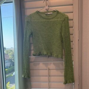 Zara Light Green Long Sleeve Knit Top